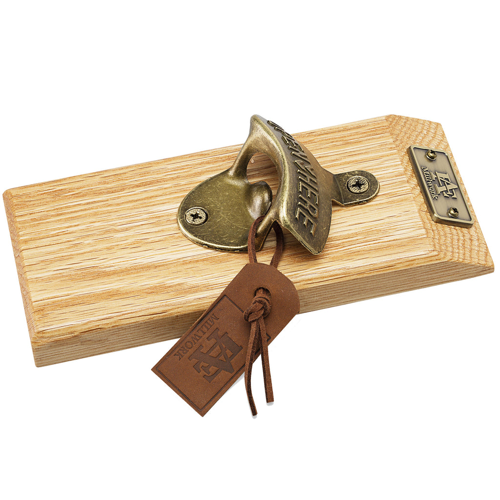 Oak Wood Edge Grain Wall Mounted Brass Bottle Opener (Free Gift)