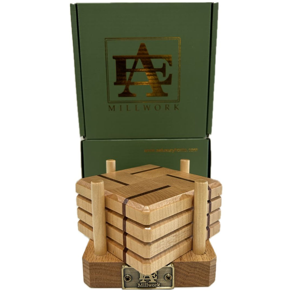 Maple & Lace Wood Coasters End Grain Set of 4 with Base