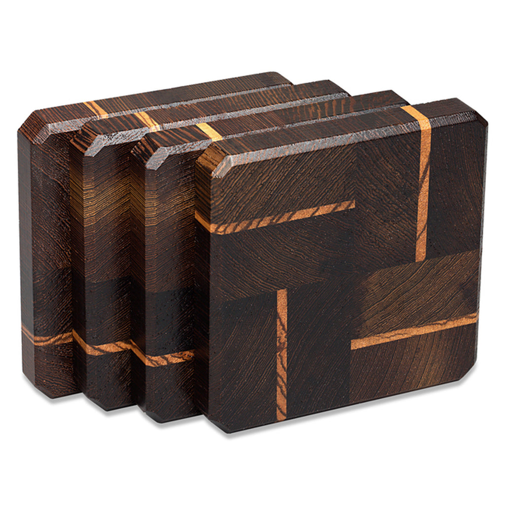 Wenge & Tiger Wood Coasters End Grain Set of 4 with Base at A & E Luxury Home