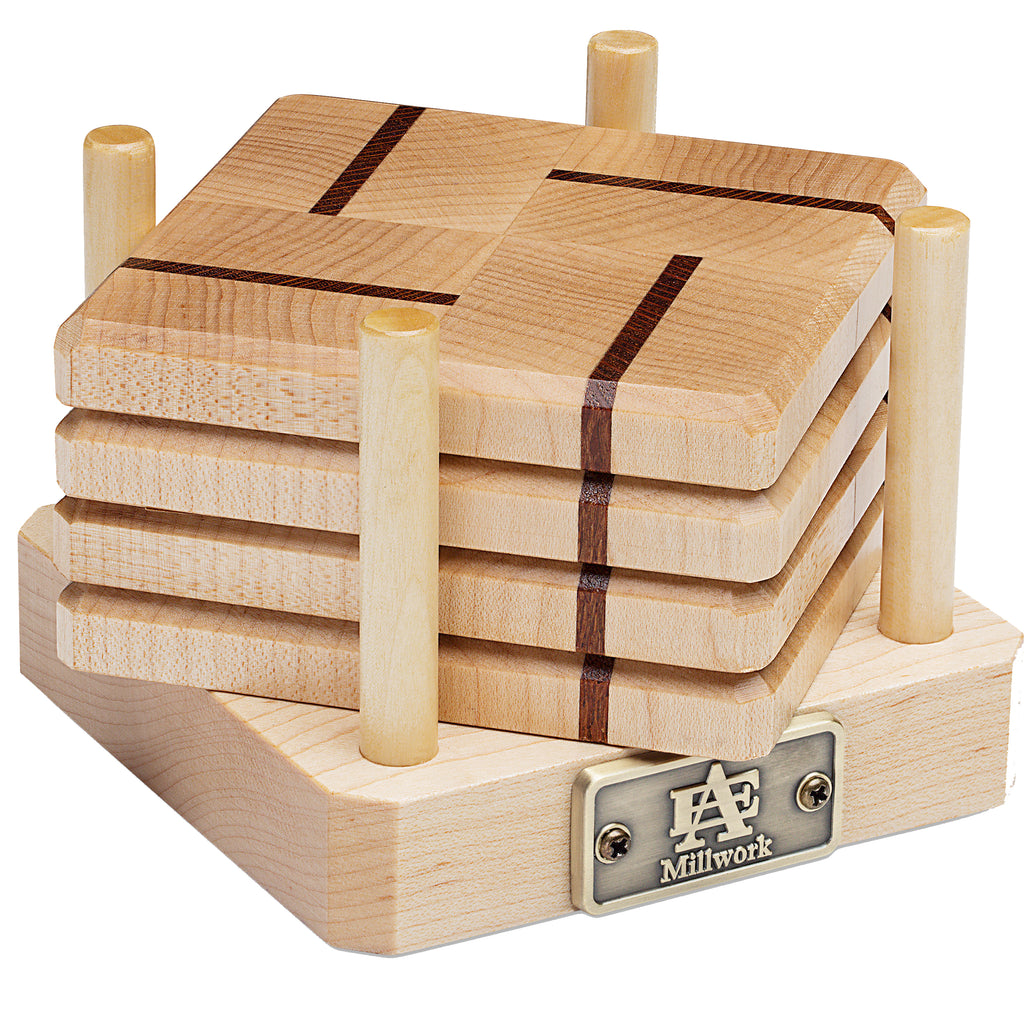 Maple & Lace Wood Coasters End Grain Set of 4 with Base