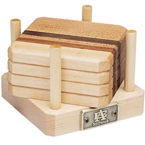 Maple, Walnut, Mahogany Wood Coasters End Grain Set of 4 with Base at A & E Luxury Home