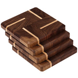 Walnut & Maple Wood Coasters End Grain Set of 4 with Base