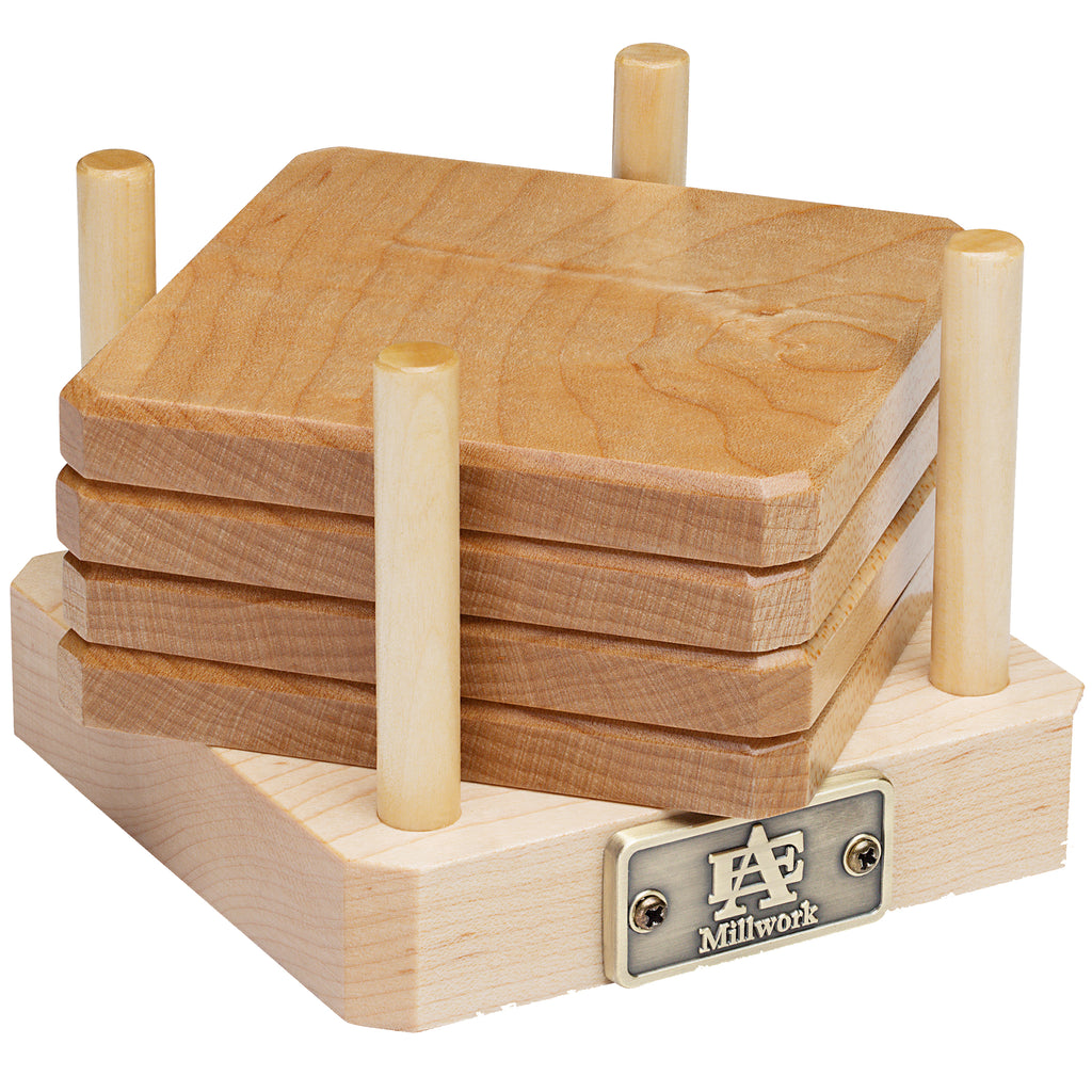 Maple Wood Coasters Edge Grain Set of 4 with Base