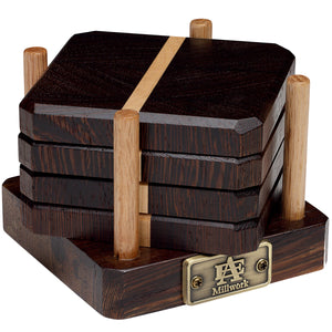 Wenge & Maple Wood Coasters End Grain Set of 4 with Base