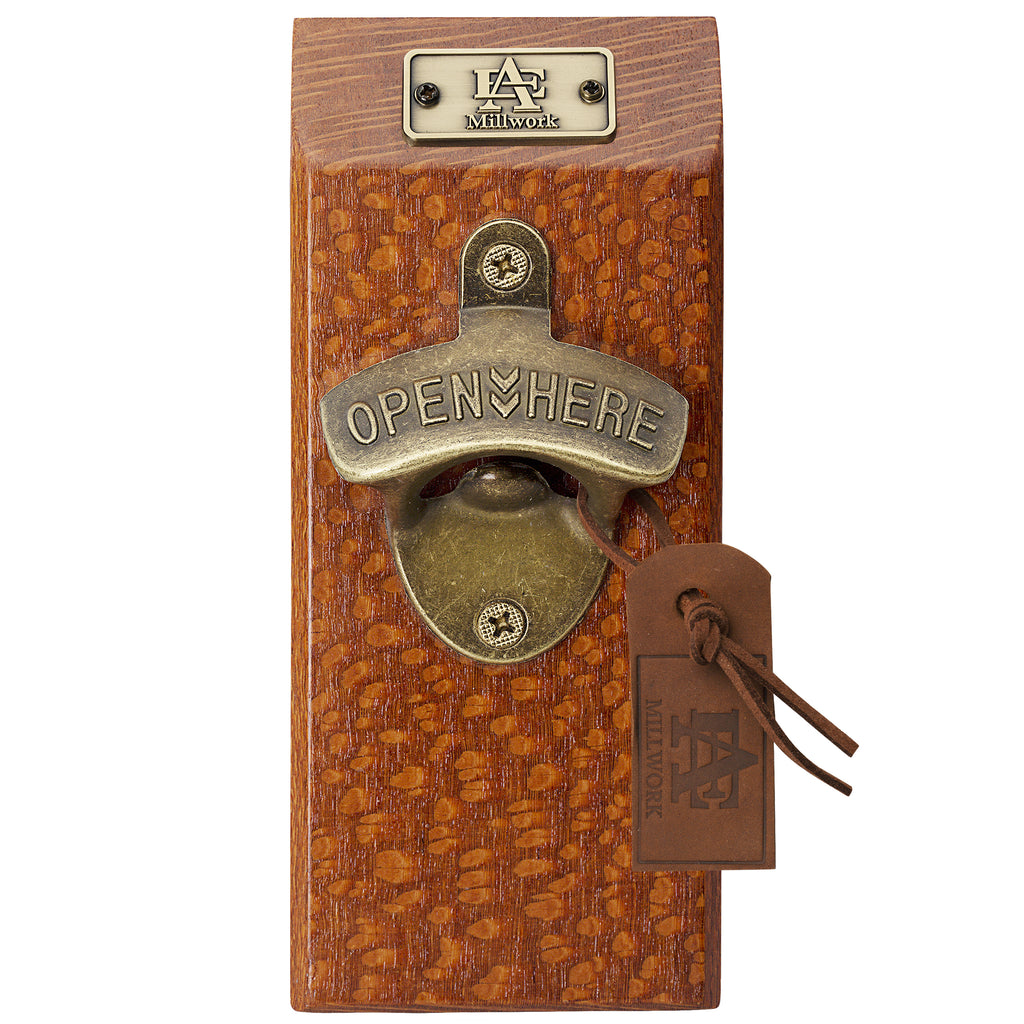 Lace Wood Edge Grain Wall Mounted Brass Bottle Opener at A & E Luxury Home
