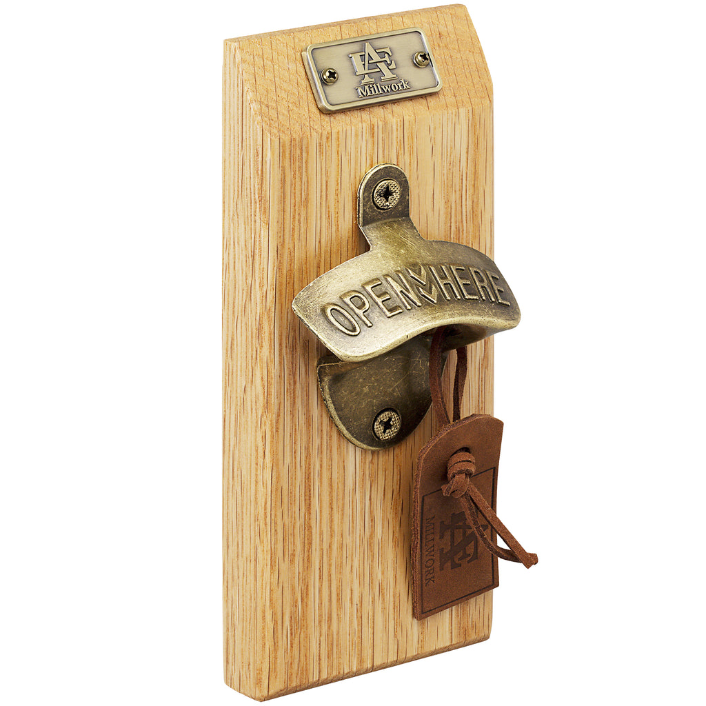 Oak Wood Edge Grain Wall Mounted Brass Bottle Opener