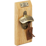 Oak Wood Edge Grain Wall Mounted Brass Bottle Opener