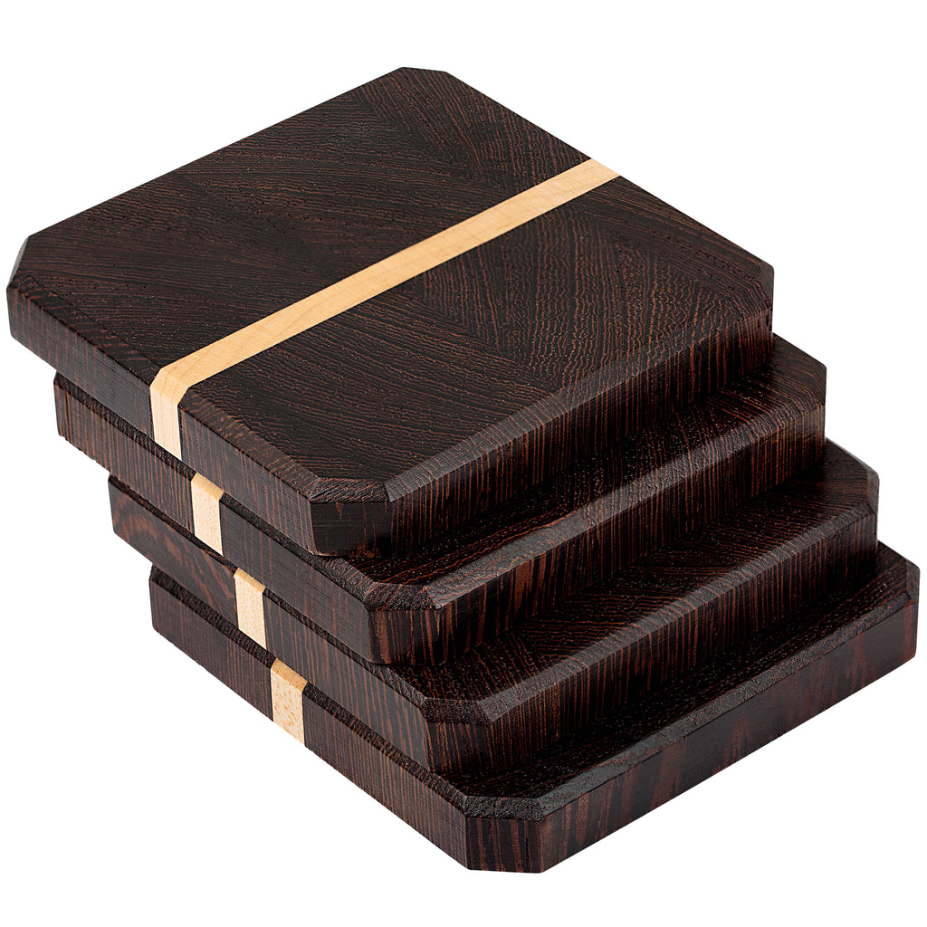 Wenge & Maple Wood Coasters End Grain Set of 4 with Base