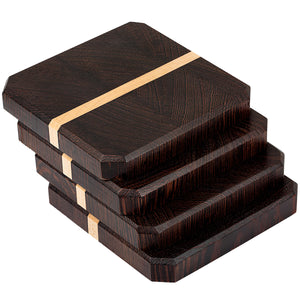 Wenge & Maple Wood Coasters End Grain Set of 4 with Base