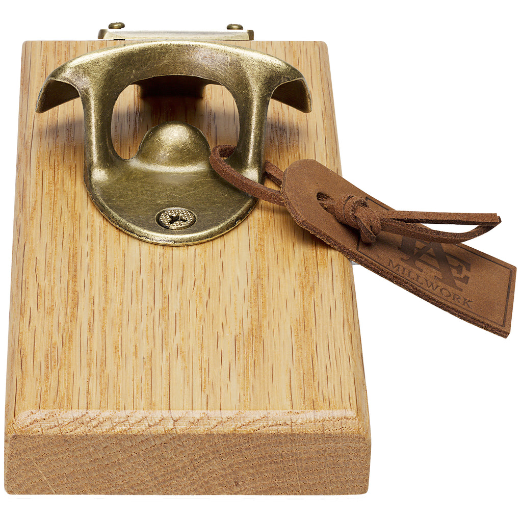Oak Wood Edge Grain Wall Mounted Brass Bottle Opener