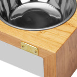 Pet Double Silver Bowl Feeder Luxury Cherry Wood Station Small