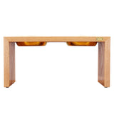 Pet Double Silver Bowl Feeder Luxury Cherry Wood Station Large