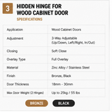 3-Way Adjustable Hidden Hinge — Wood Cabinet Door | Soft Close