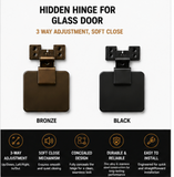 3-Way Adjustable Hidden Hinge — Narrow-Frame Glass Door
