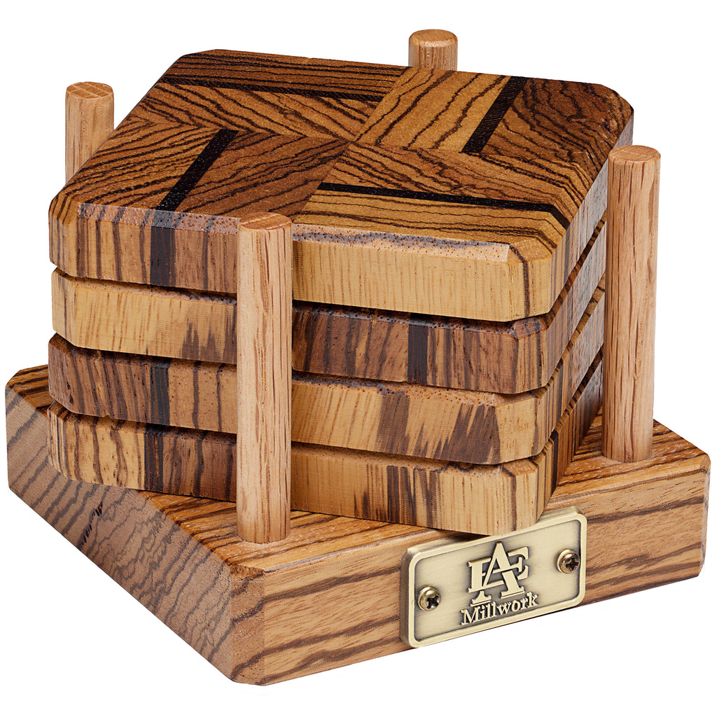 Tiger & Wenge Wood Coasters End Grain Set of 4 with Base