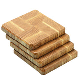 Oak & Maple Wood Coasters End Grain Set of 4 with Base