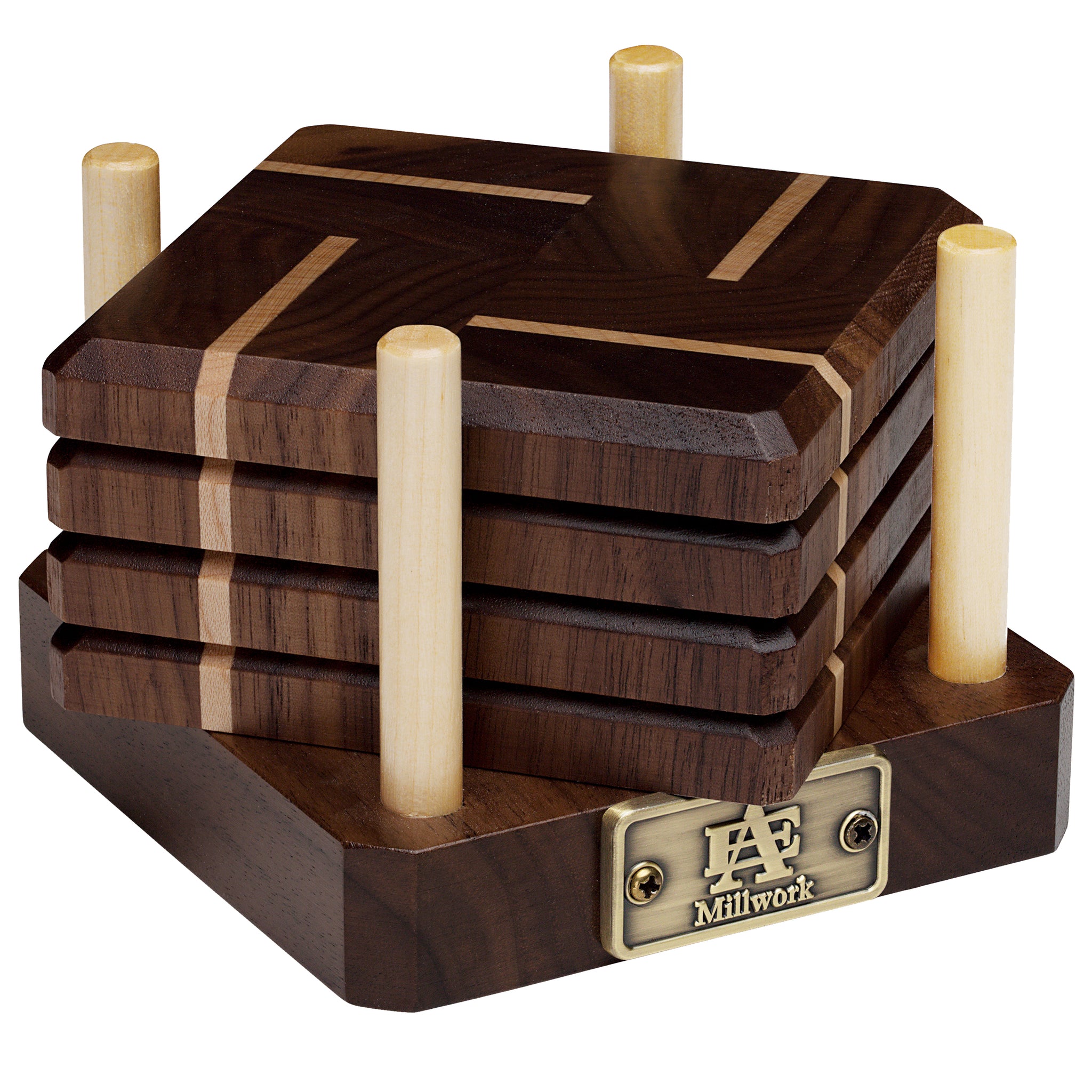 Walnut & Maple Wood Coasters End Grain Set of 4 with Base